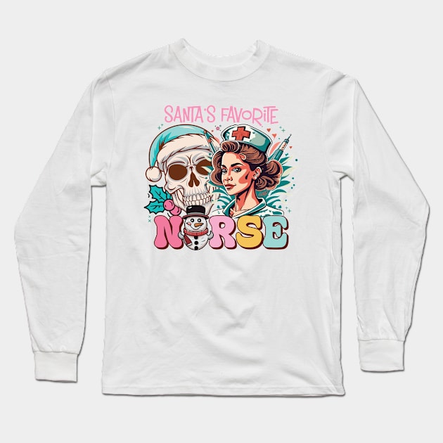 Santa's Favorite Nurse Long Sleeve T-Shirt by MZeeDesigns